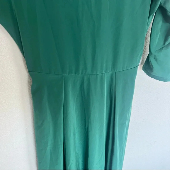 NWOT Rachel Antonoff Emerald Green Satin Deep V-Cut Back Slit Sleeve Dress 4 - Picture 6 of 15